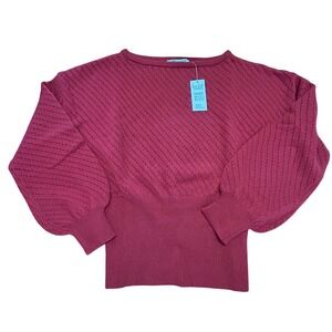 Cupshe Red Pointelle Knit Dolman Sleeve Sweater NWT CAA06A5H039JJ Medium